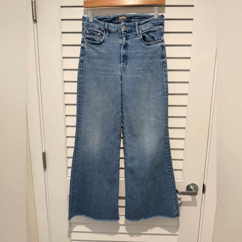 MOTHER The Roller Fray Blue Flare Wide Leg Jeans